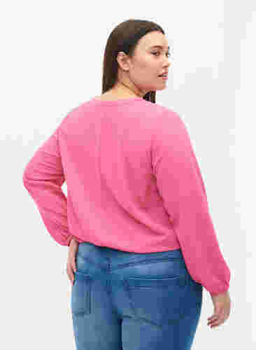 Unifarbene Bluse mit V-Ausschnitt, Shocking Pink, Model image number 1