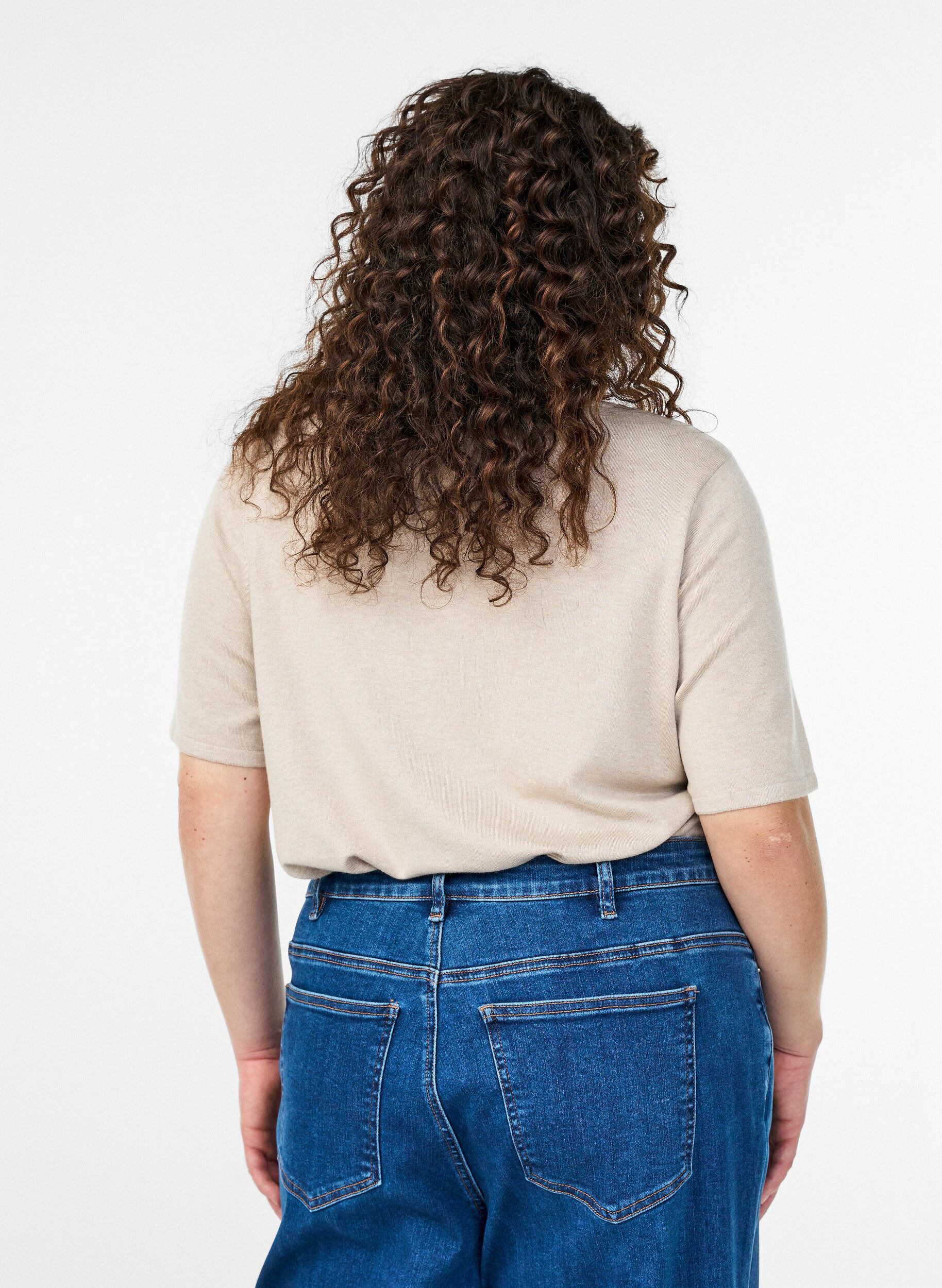 ZizziKurz&auml;rmelige Strickbluse aus Viskose, Beige, Model image number 2