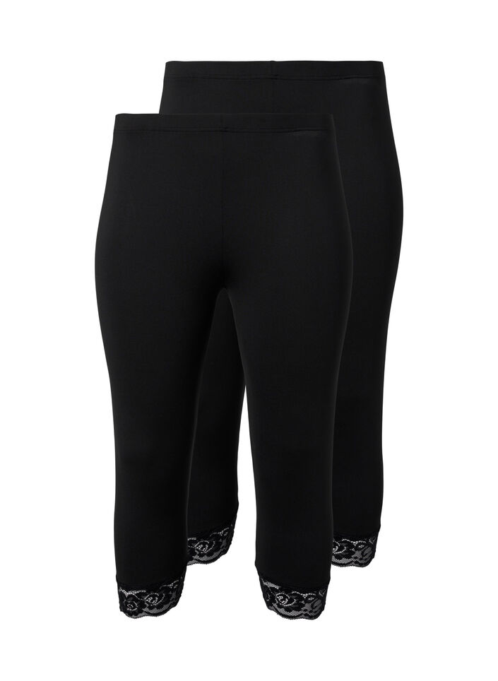 2er-Pack 3/4 Leggings mit Spitze, Black / Black, Packshot image number 0
