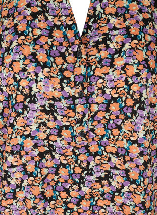 Bluse mit kurzen Ärmeln und V-Ausschnitt, Black Flower AOP, Packshot image number 2