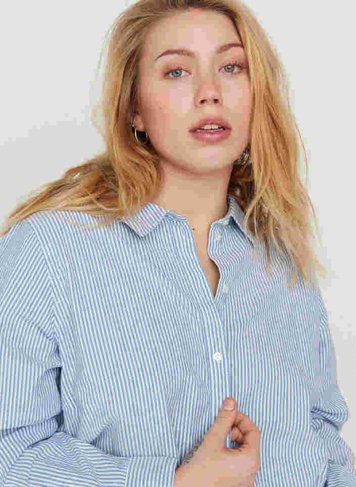 Langarm Hemdbluse aus Baumwolle, Blue Striped, Model image number 2