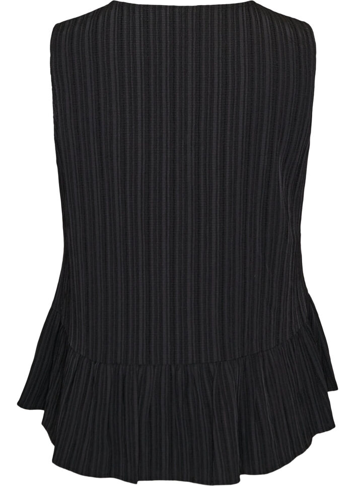 &Auml;rmellose Bluse mit Struktur und Bindeband, Schwarz, Packshot image number 1