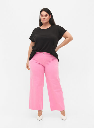 Flared Jeans mit hoher Taille, Pink, Model image number 0