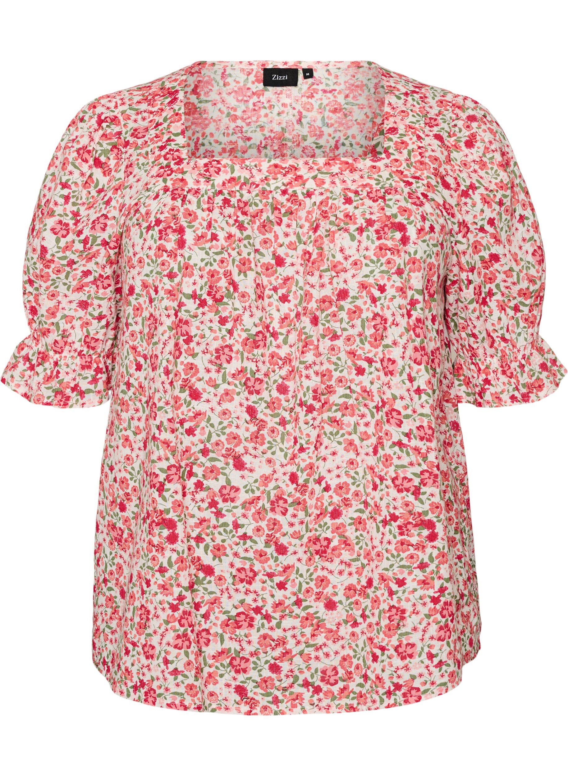ZizziBaumwollbluse mit eckigem Ausschnitt, Rot, Packshot image number 0