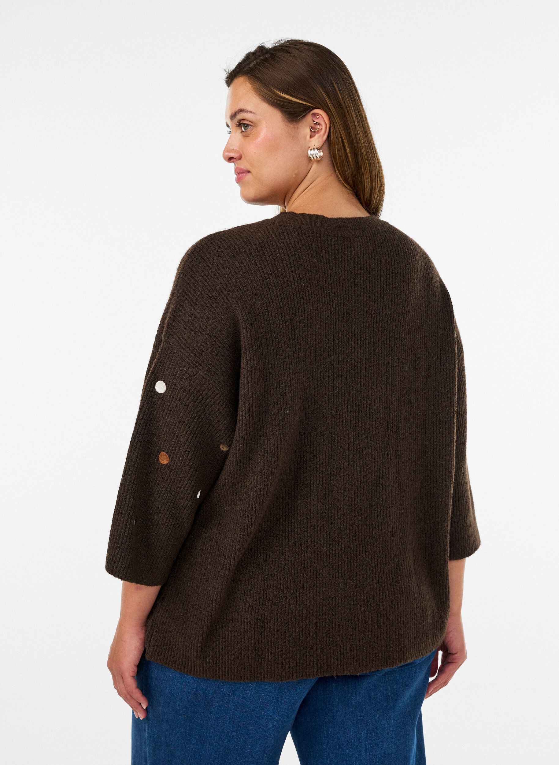 ZizziStrickbluse mit kleinen Stickmotiven, Braun, Model image number 2