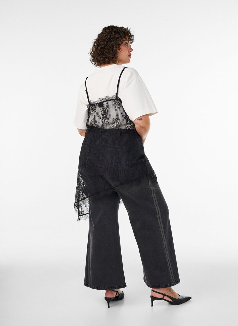 Spitzenkleid mit asymmetrischem Schnitt, Schwarz, Model image number 2