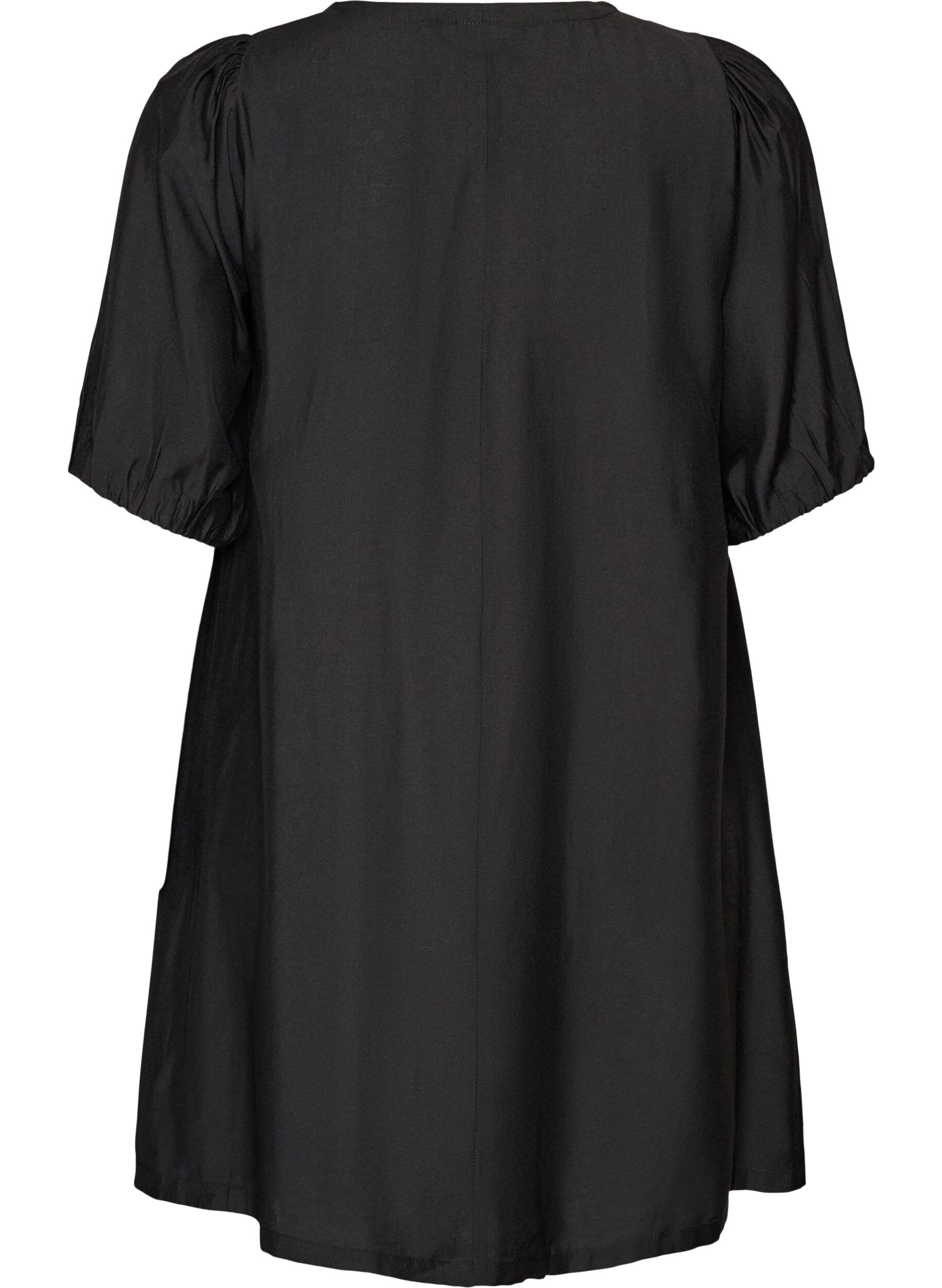 ZizziKurzes A-Linien-Kleid mit V-Ausschnitt, Schwarz, Packshot image number 1