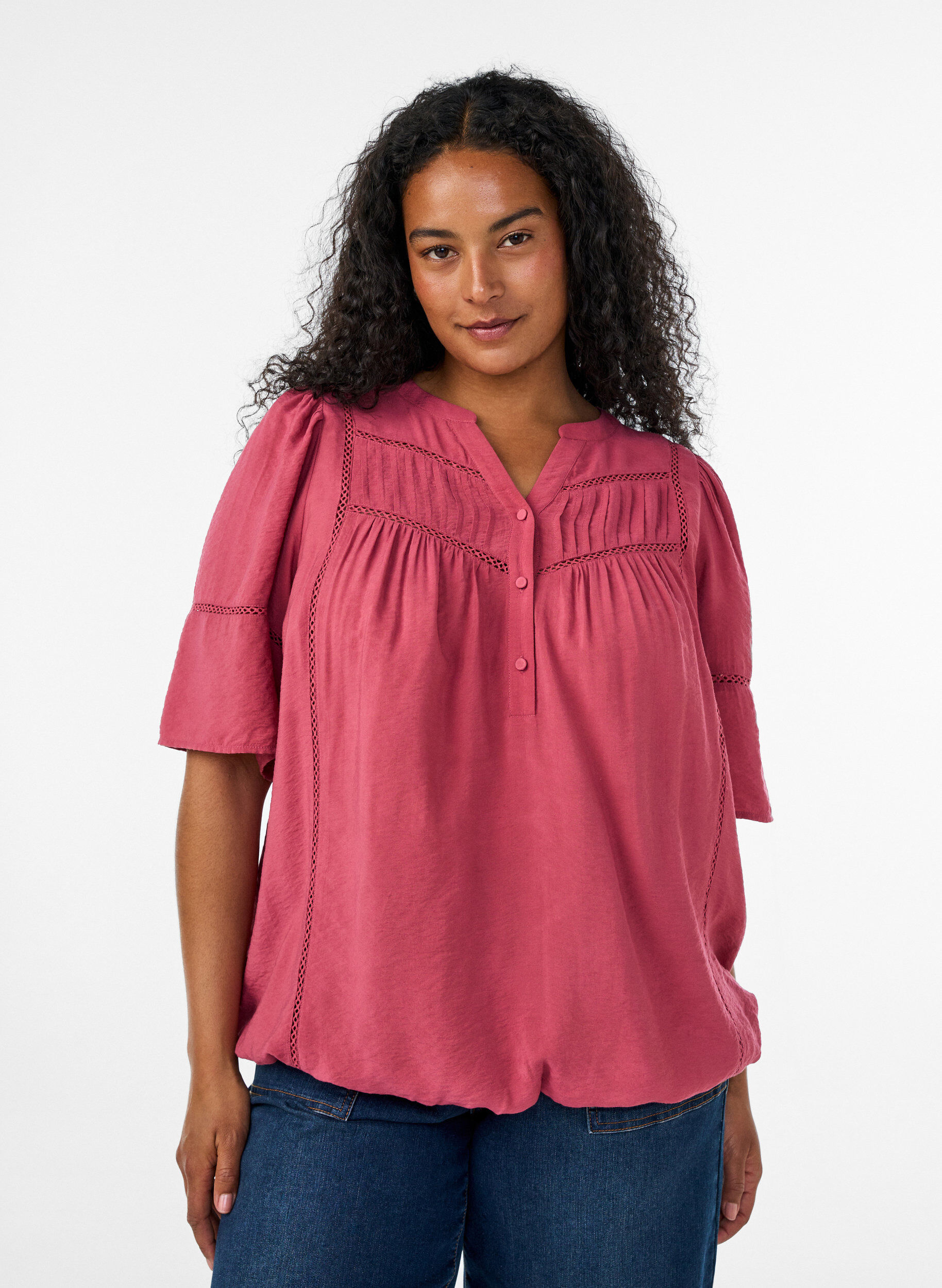 Bluse aus Viskose mit Biesen und Ballon&auml;rmeln, Rot, Model