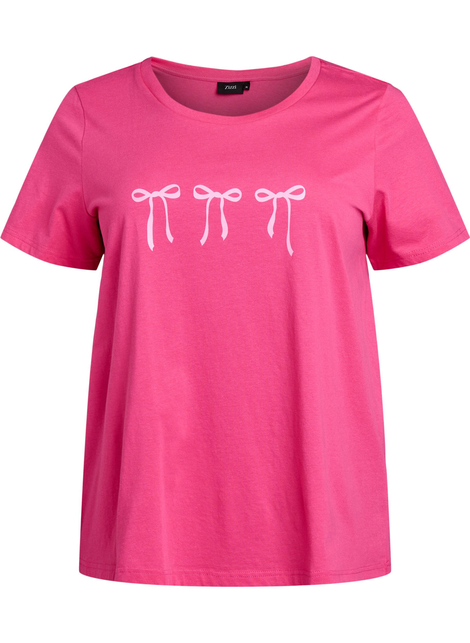 ZizziBaumwoll-T-Shirt mit Motiv, Raspberry w. Bows, Packshot image number 0