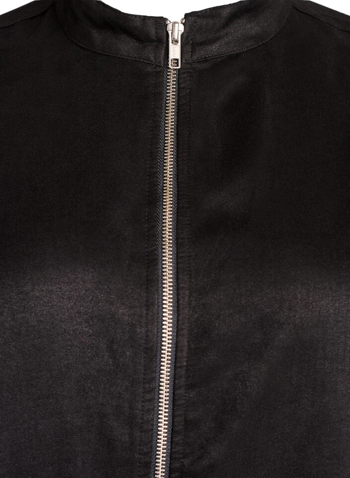 Langes Hemd aus Wildlederimitat mit Reißverschluss, Schwarz, Packshot image number 2