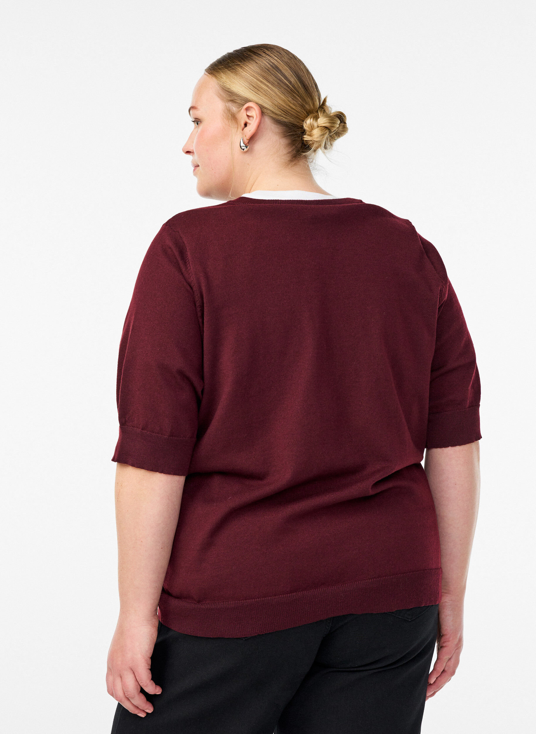 ZizziFein gestrickte Bluse mit kurzen &Auml;rmeln, Rot, Model image number 2