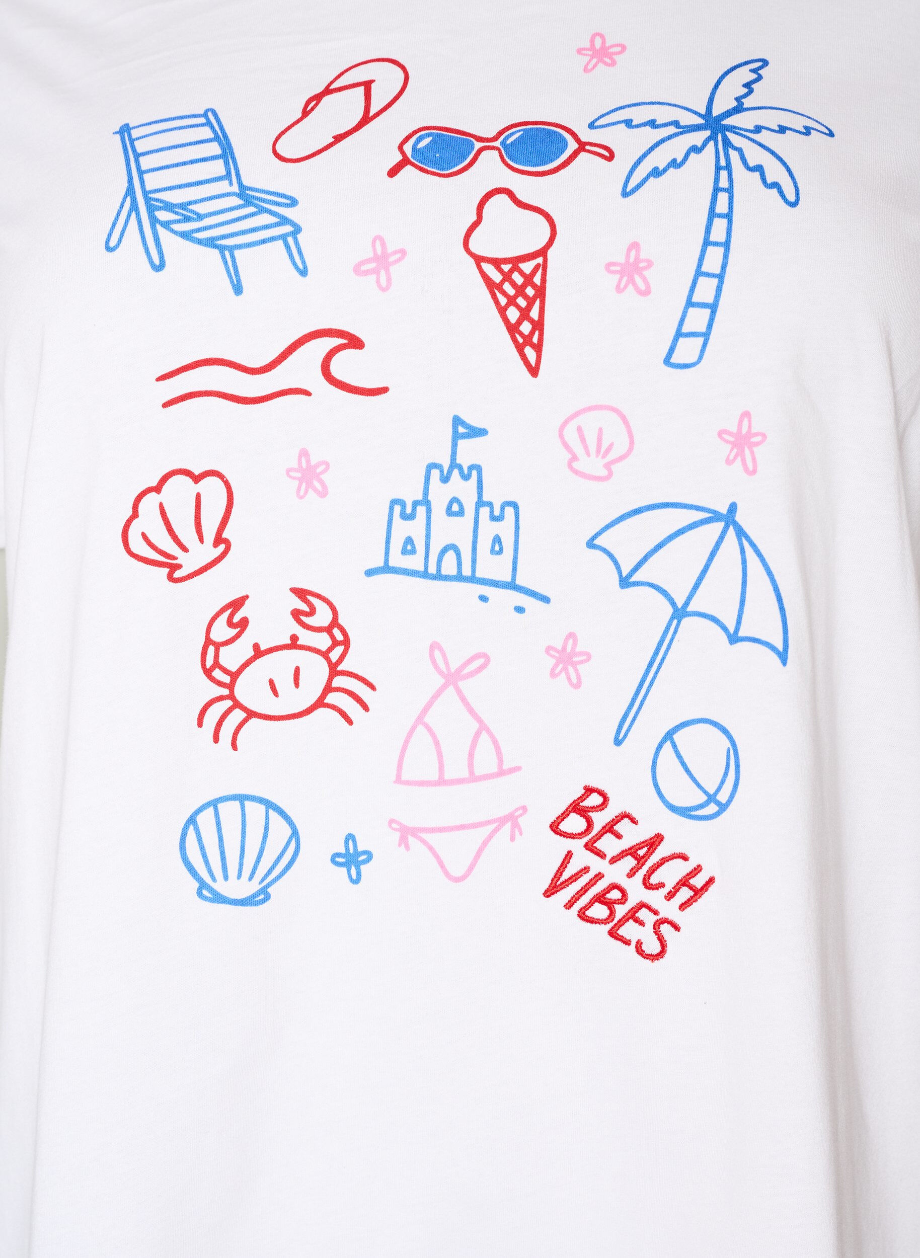 ZizziT-Shirt aus Bio-Baumwolle mit Strand-Print, Wei&szlig;, Packshot image number 2