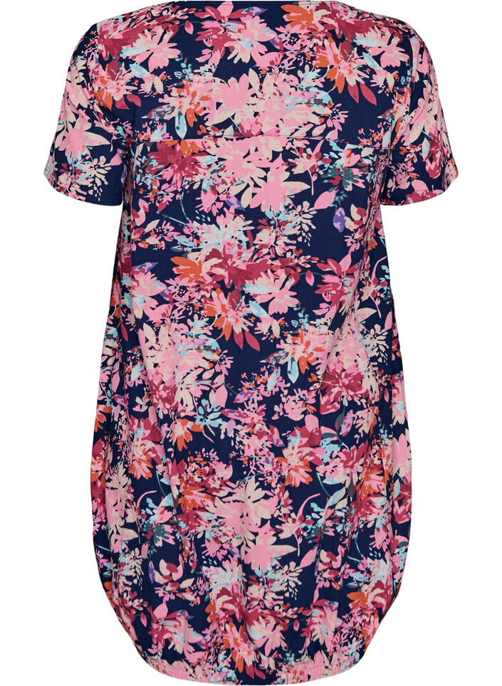 Kurz&auml;rmliges Baumwollkleid mit Aufdruck, Blau, Packshot image number 1