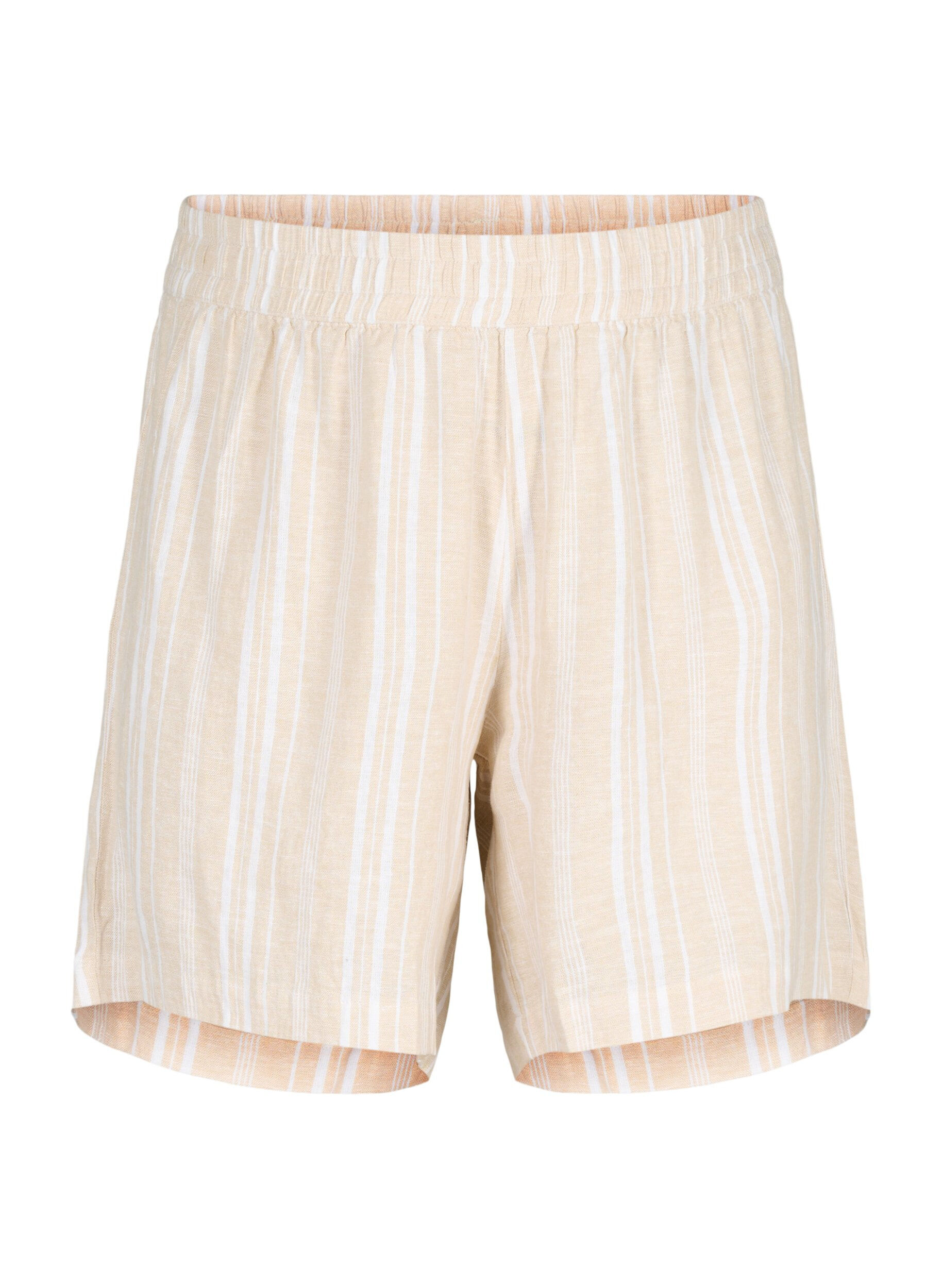 ZizziGestreifte kurze Hose aus einer Leinen-Viskose-Mischung, Beige, Packshot image number 0
