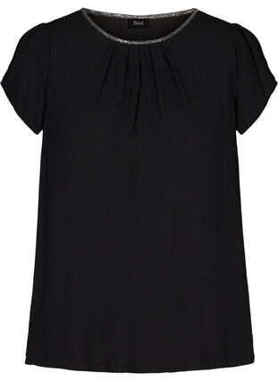 Einfarbige Bluse mit kurzen Ärmeln, Black, Packshot image number 0