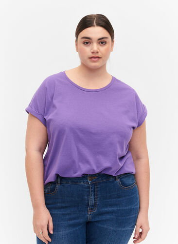 Kurzärmeliges T-Shirt aus Baumwollmischung, Deep Lavender, Model image number 0