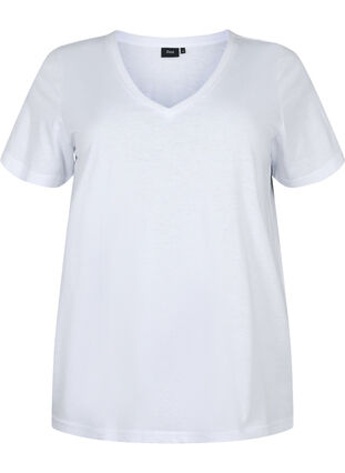 Kurzärmeliges T-Shirt mit V-Ausschnitt, Bright White, Packshot image number 0