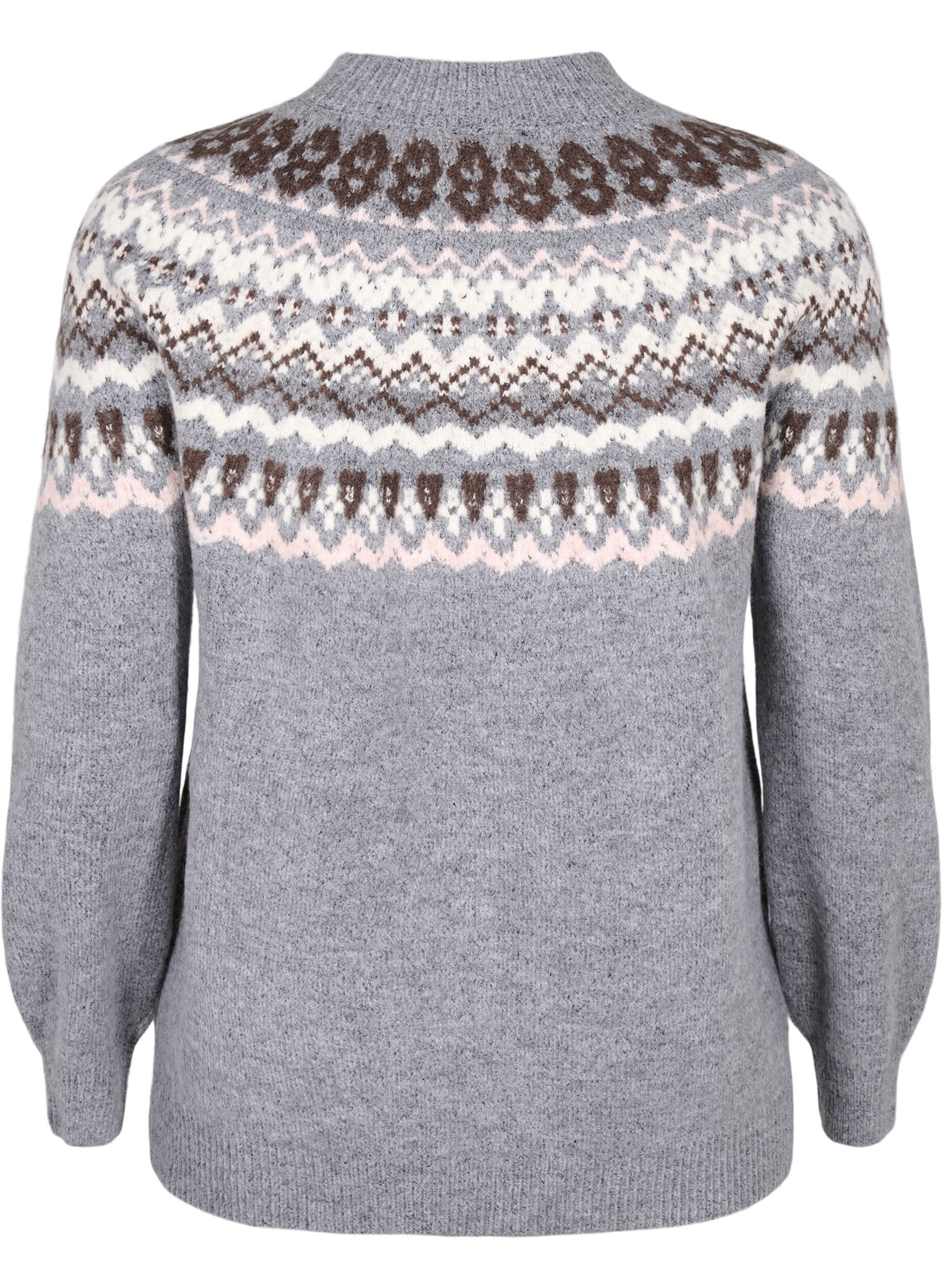 ZizziGestrickter Pullover mit Muster und langen &Auml;rmeln, Medium Grey Comb, Packshot image number 1