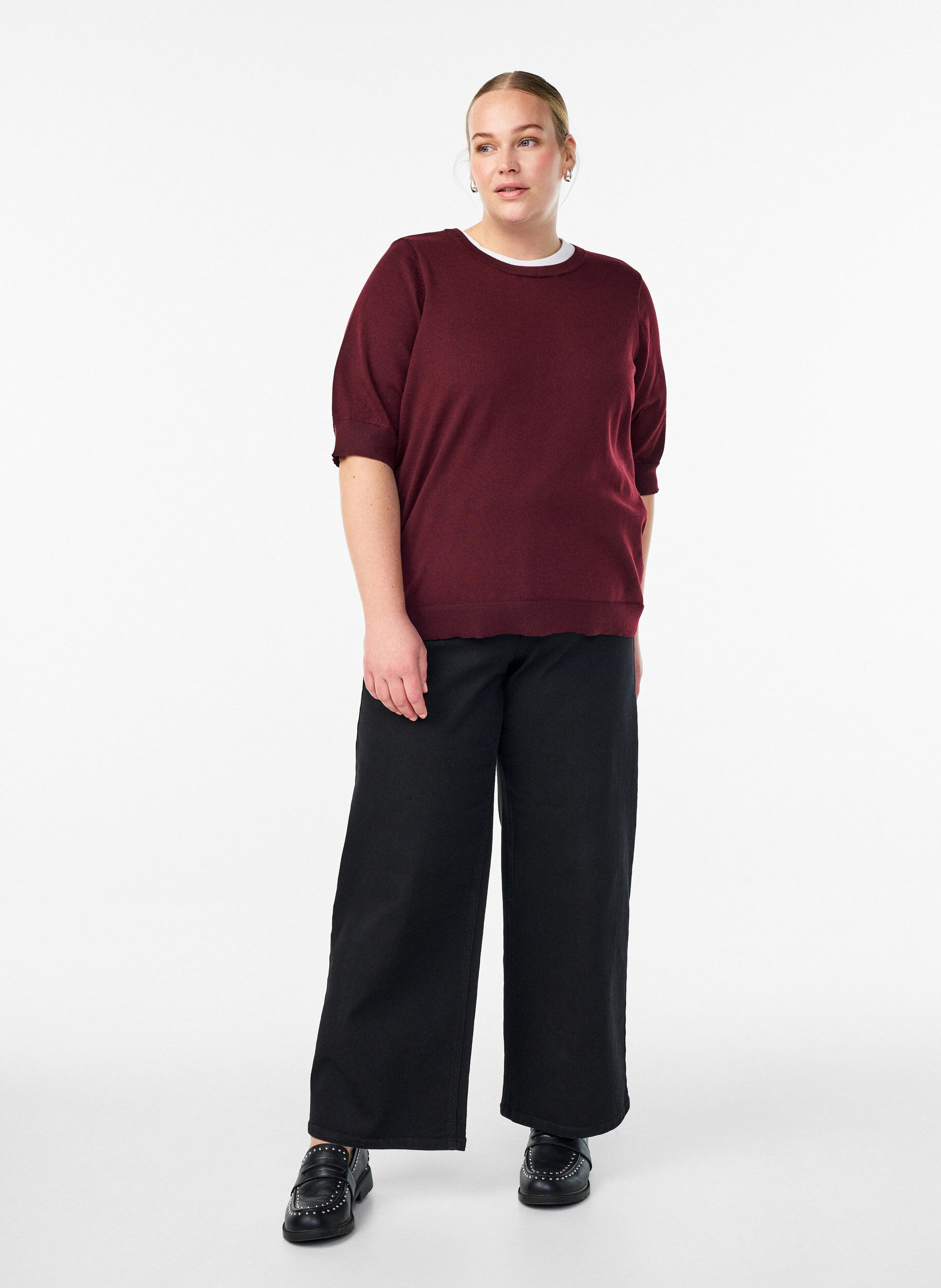 ZizziFein gestrickte Bluse mit kurzen &Auml;rmeln, Rot, Model image number 1