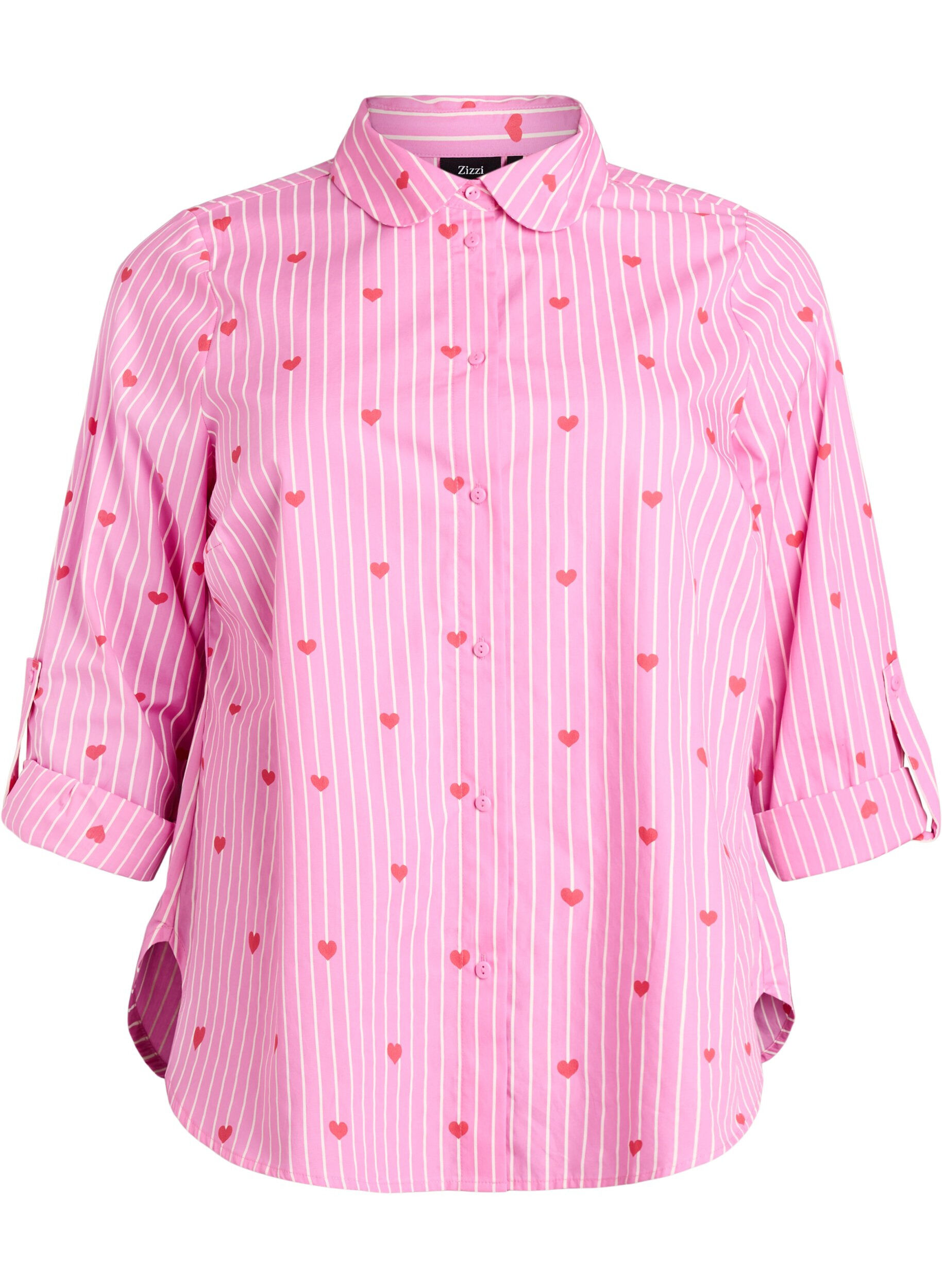 ZizziHemdbluse mit Streifen und Herzen, Pink, Packshot image number 0