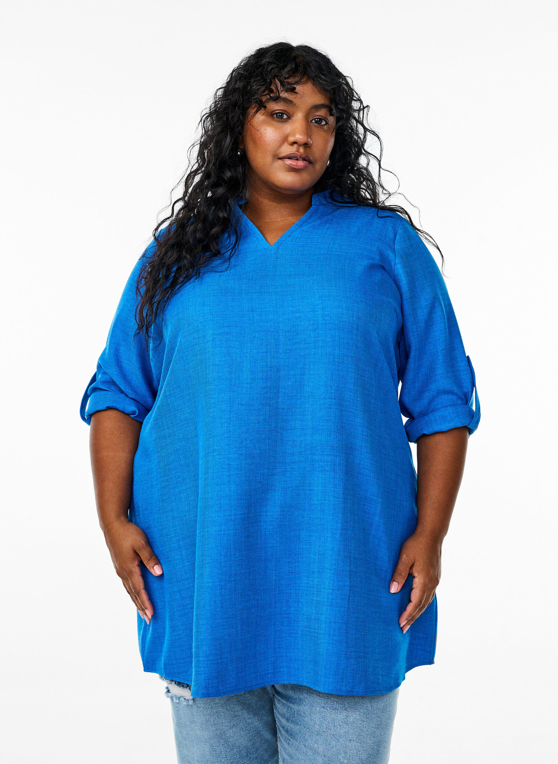 Tunika mit Rundhalsausschnitt, Blau, Model