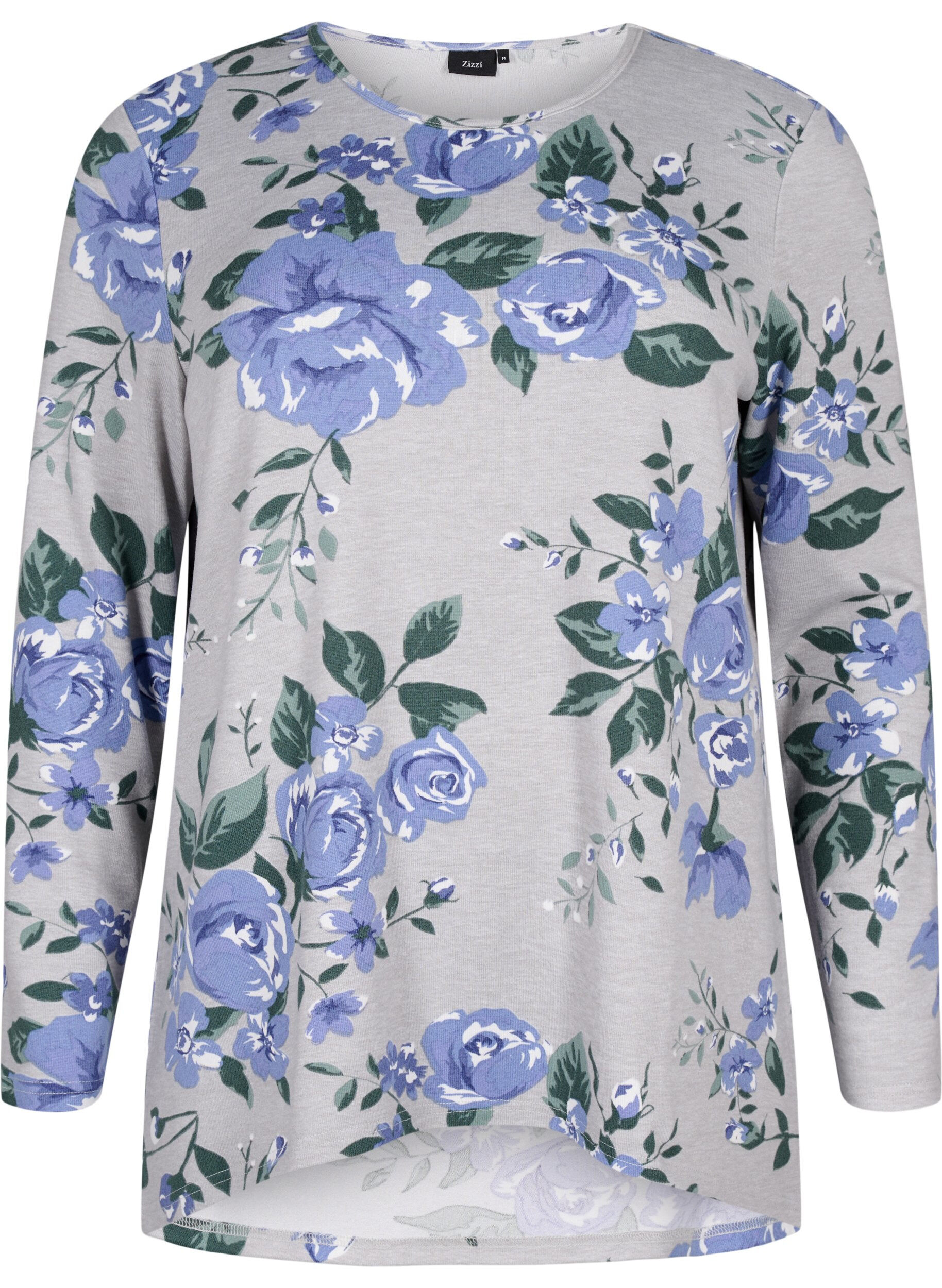 Zizzi Bluse mit Blumenmuster und langen &Auml;rmeln, Blau, Packshot image number 0