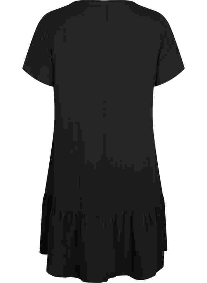 Kurzärmeliges Viskosekleid mit V-Ausschnitt, Black, Packshot image number 1
