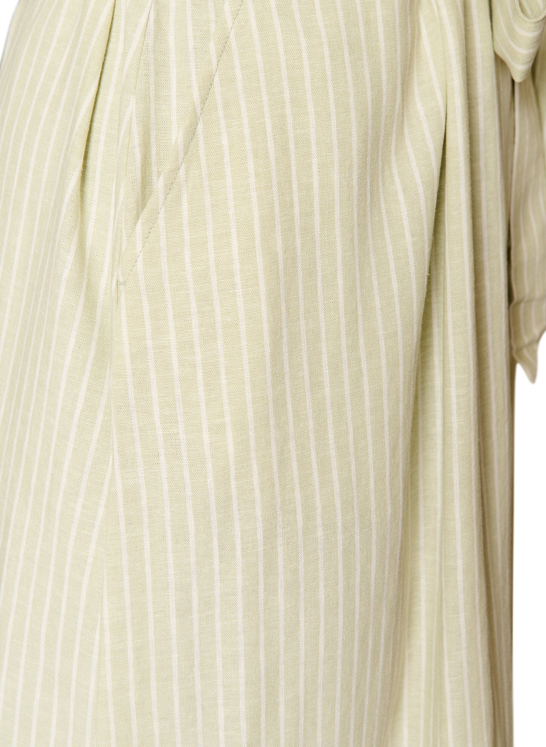 Zizzi&Auml;rmelloses gestreiftes Midikleid aus Leinen und Viskose, Gr&uuml;n, Packshot image number 3