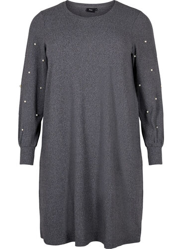 Langärmeliges Kleid mit Perlendetails, Dark Grey Melange, Packshot image number 0