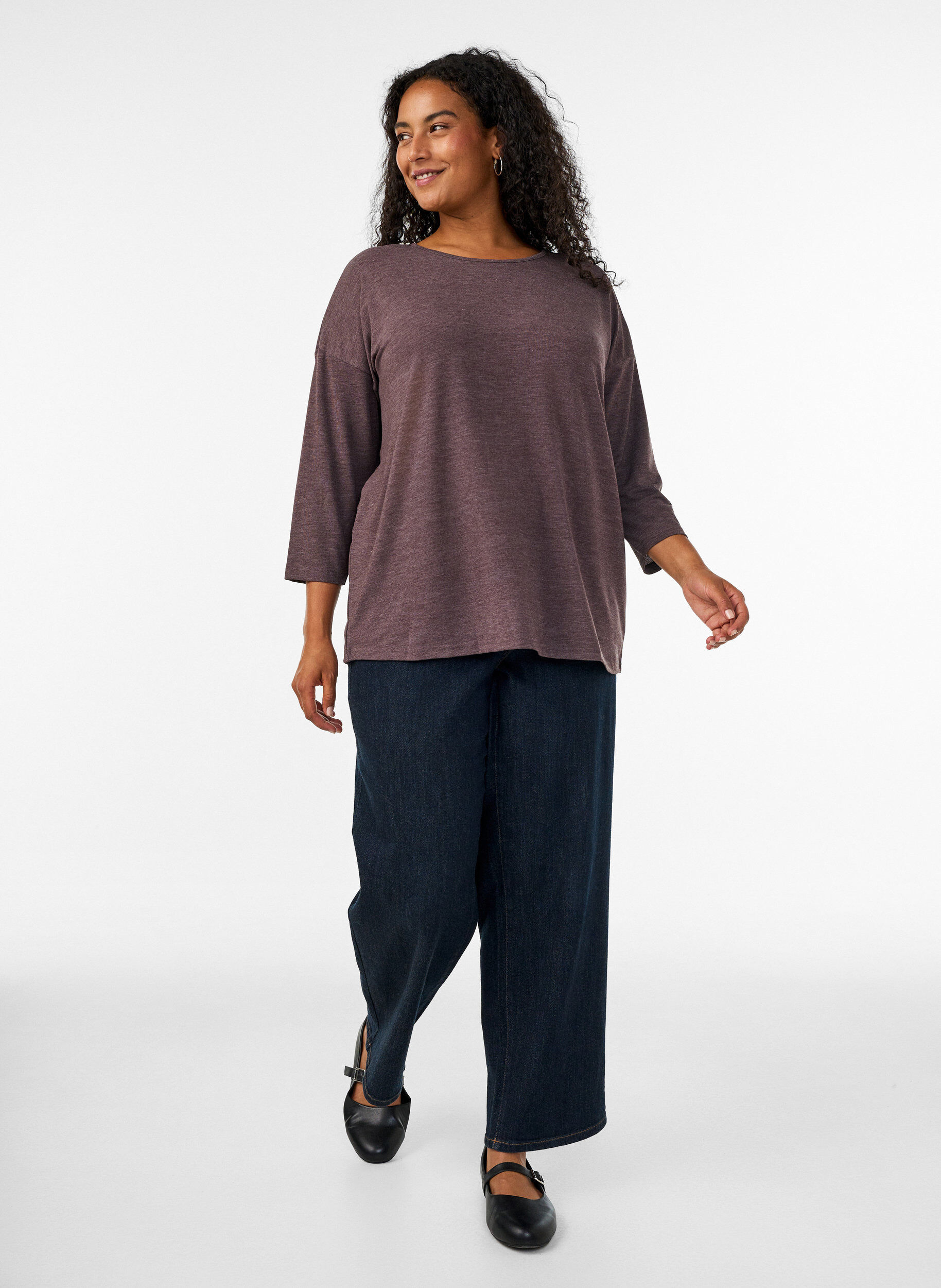 ZizziBluse aus Jersey mit 3/4-&Auml;rmeln, Braun, Model image number 1
