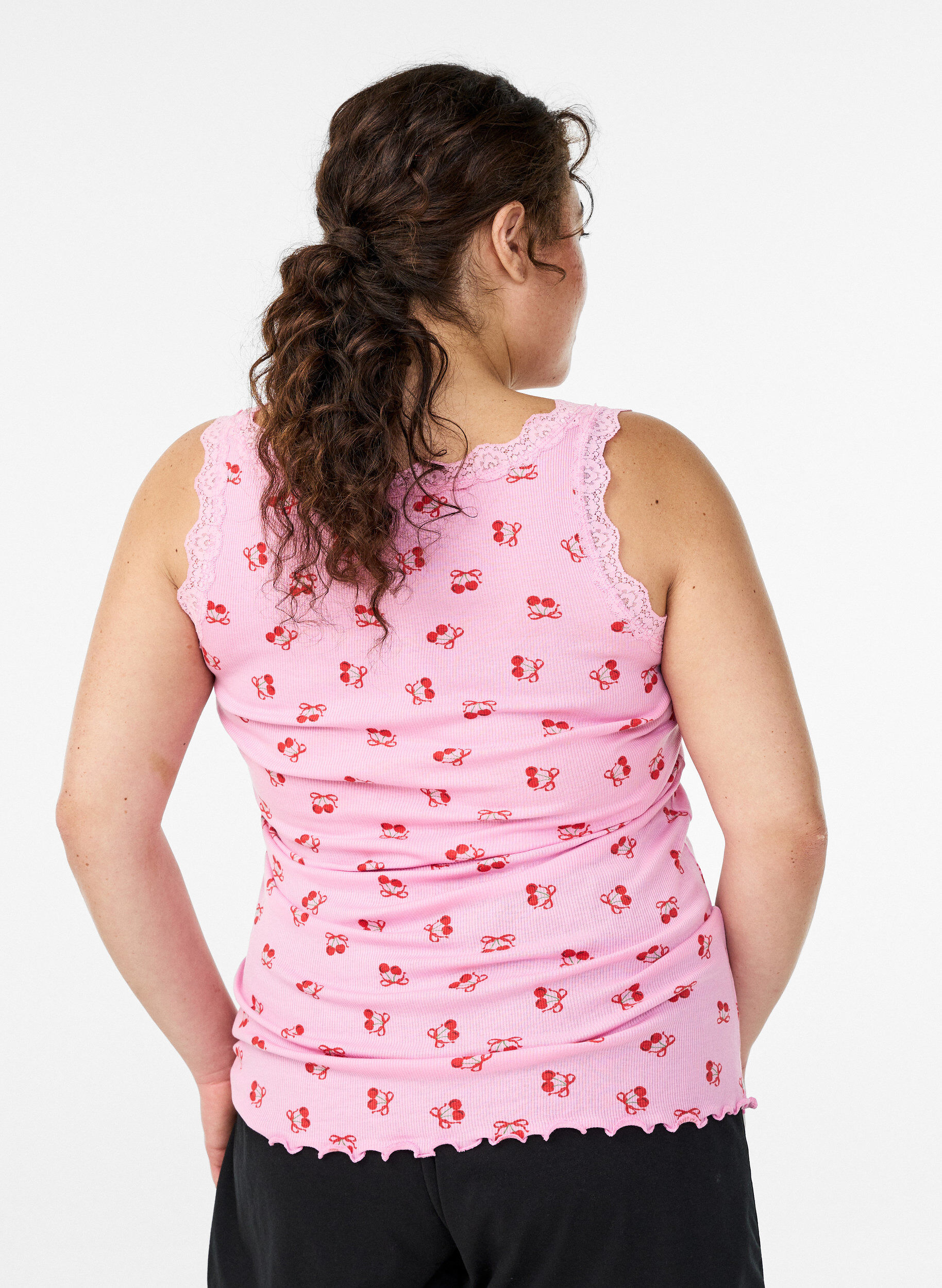 ZizziOberteil mit Aufdruck und Spitzenborte, Pink, Model image number 2