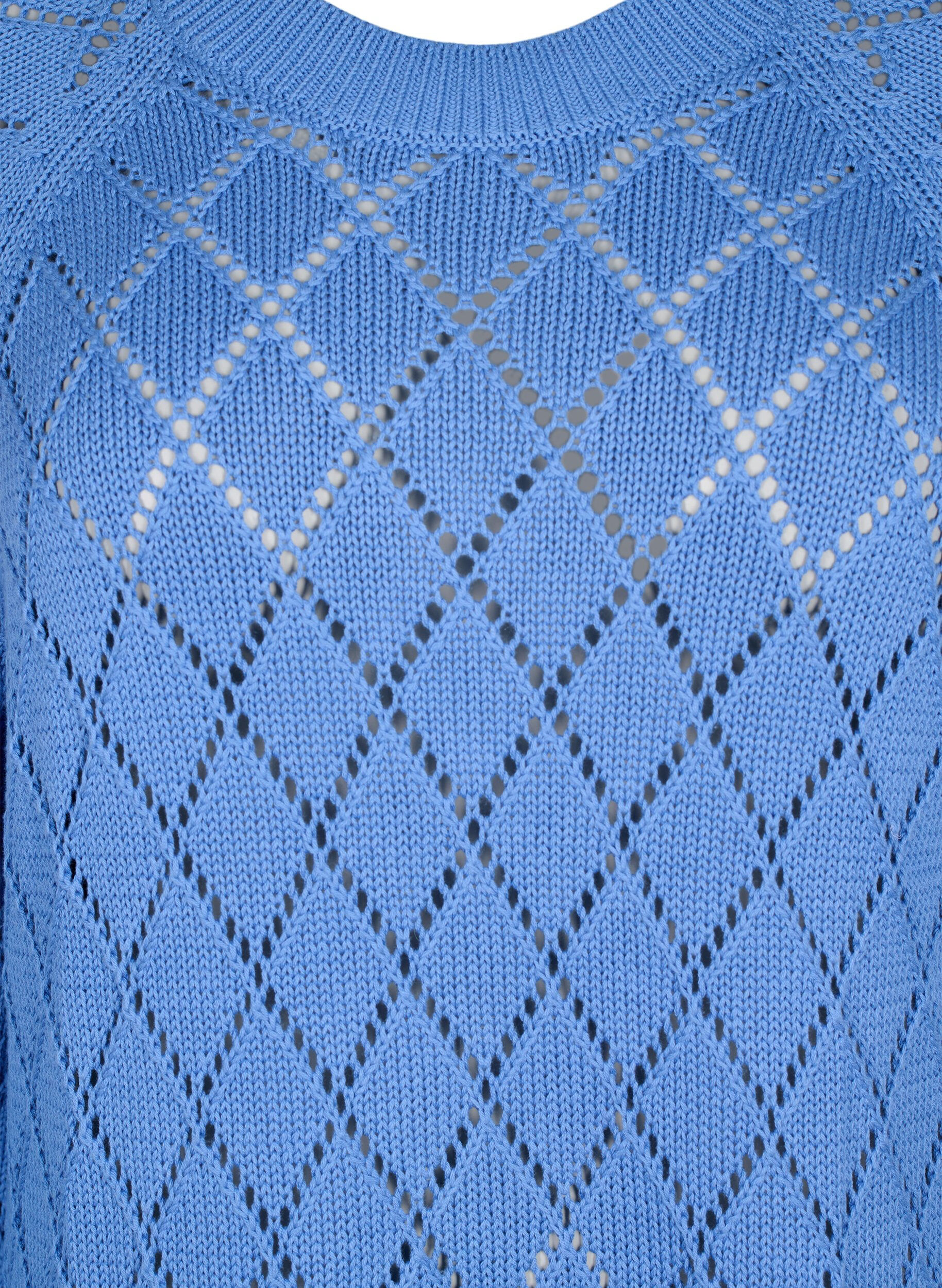 ZizziLang&auml;rmelige Strickbluse mit Lochmuster, Blue Bonnet, Packshot image number 2