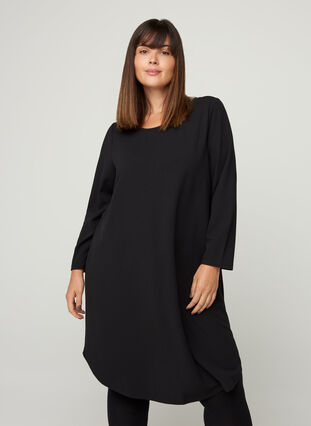 Einfarbiges Kleid mit A-Linie, Black, Model image number 0