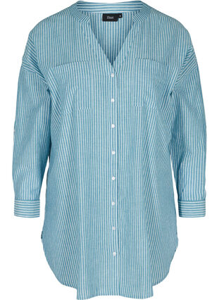 Gestreifte Hemdbluse aus 100% Baumwolle, Blue Stripe, Packshot image number 0