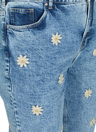 Mille Mom Fit Jeans mit Blumen, Blue denim w. flower, Packshot image number 2