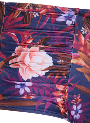 Bikini-Unterteil mit Streifen und hoher Taille, Purple Flower, Packshot image number 3