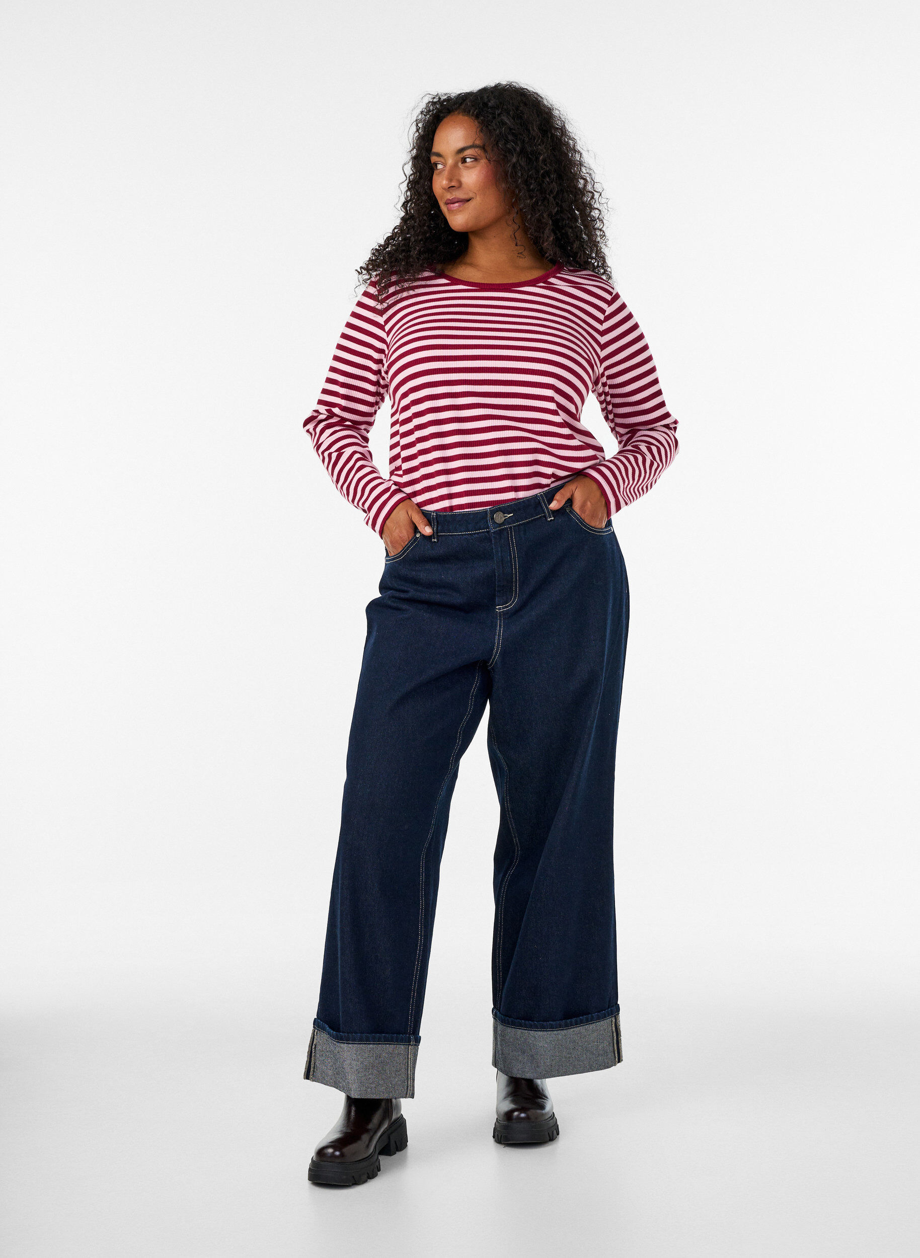 ZizziGestreifte Bluse mit langen &Auml;rmeln, Rot, Model image number 1