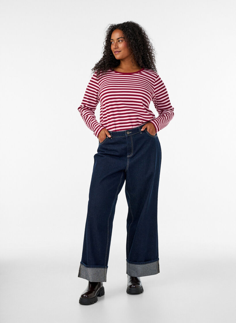 Gestreifte Bluse mit langen &Auml;rmeln, Rot, Model image number 1