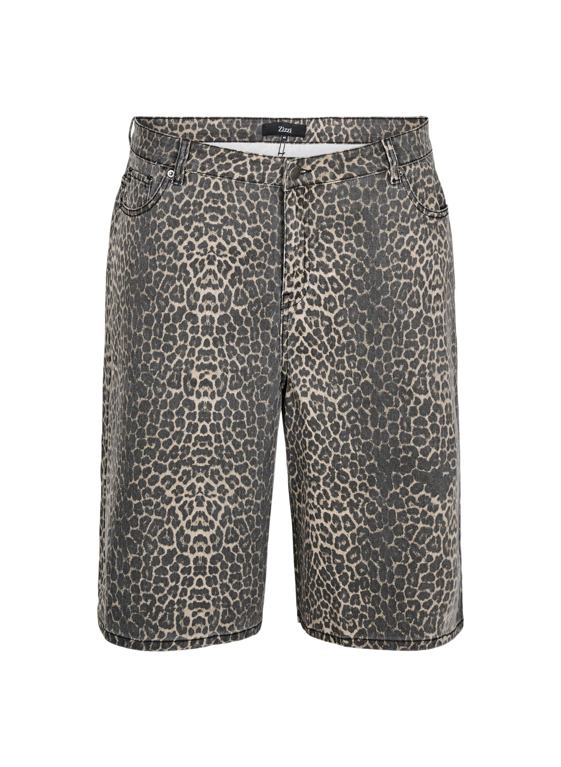 ZizziBermuda Shorts aus Denim mit Leopardenmuster, Braun, Packshot image number 0