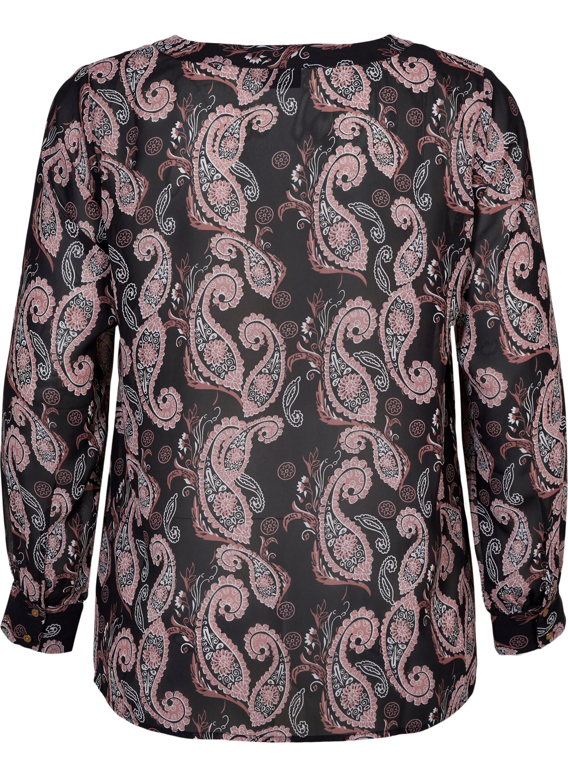 ZizziHemdbluse mit V-Ausschnitt und Print, Black/Beige Paisley, Packshot image number 1