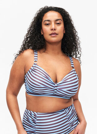 Bügel-Bikini-BH mit Motiv, BlueBrown Stripe AOP, Model image number 0
