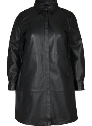 Lange Hemdjacke aus Leder, Black, Packshot image number 0