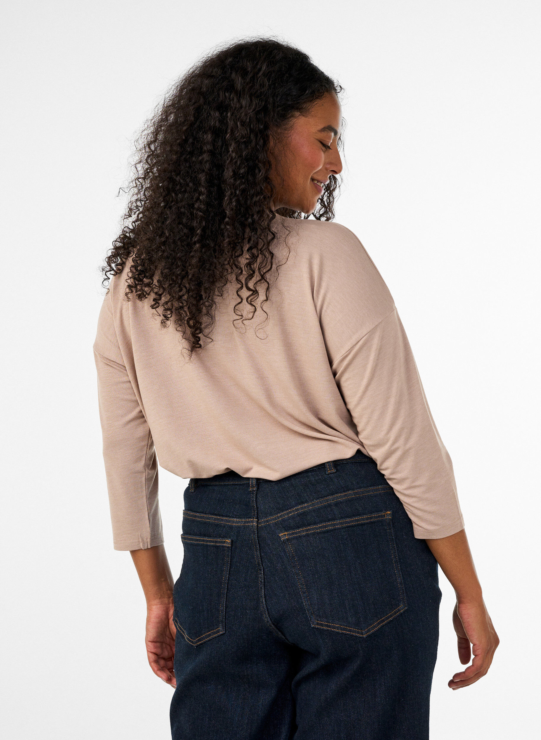 ZizziBluse aus Jersey mit 3/4-&Auml;rmeln, Beige, Model image number 2