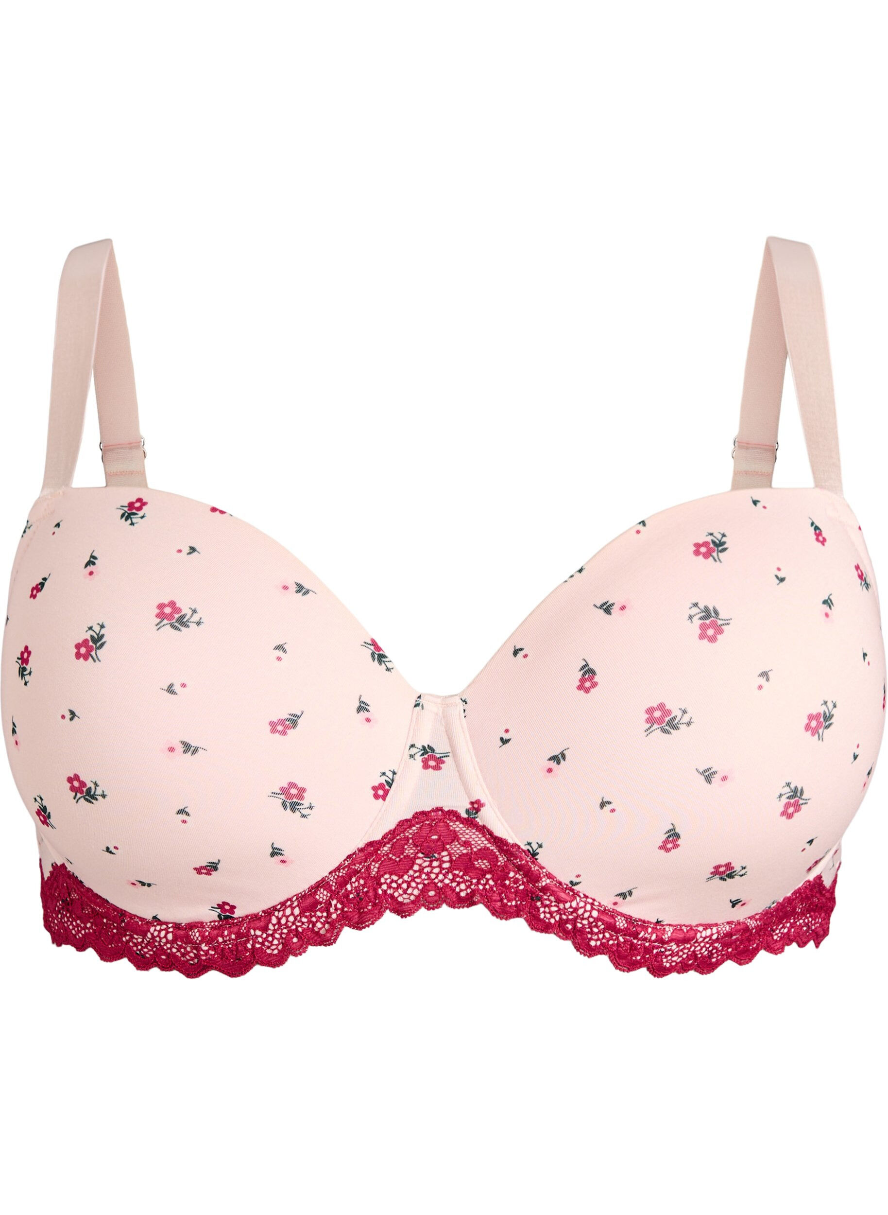 ZizziVorgeformter BH mit Blumenmuster und Spitze, Rot, Packshot image number 0