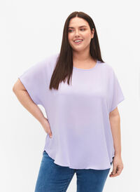 Bluse mit kurzen Ärmeln und Rundhalsausschnitt, Lavender, Model