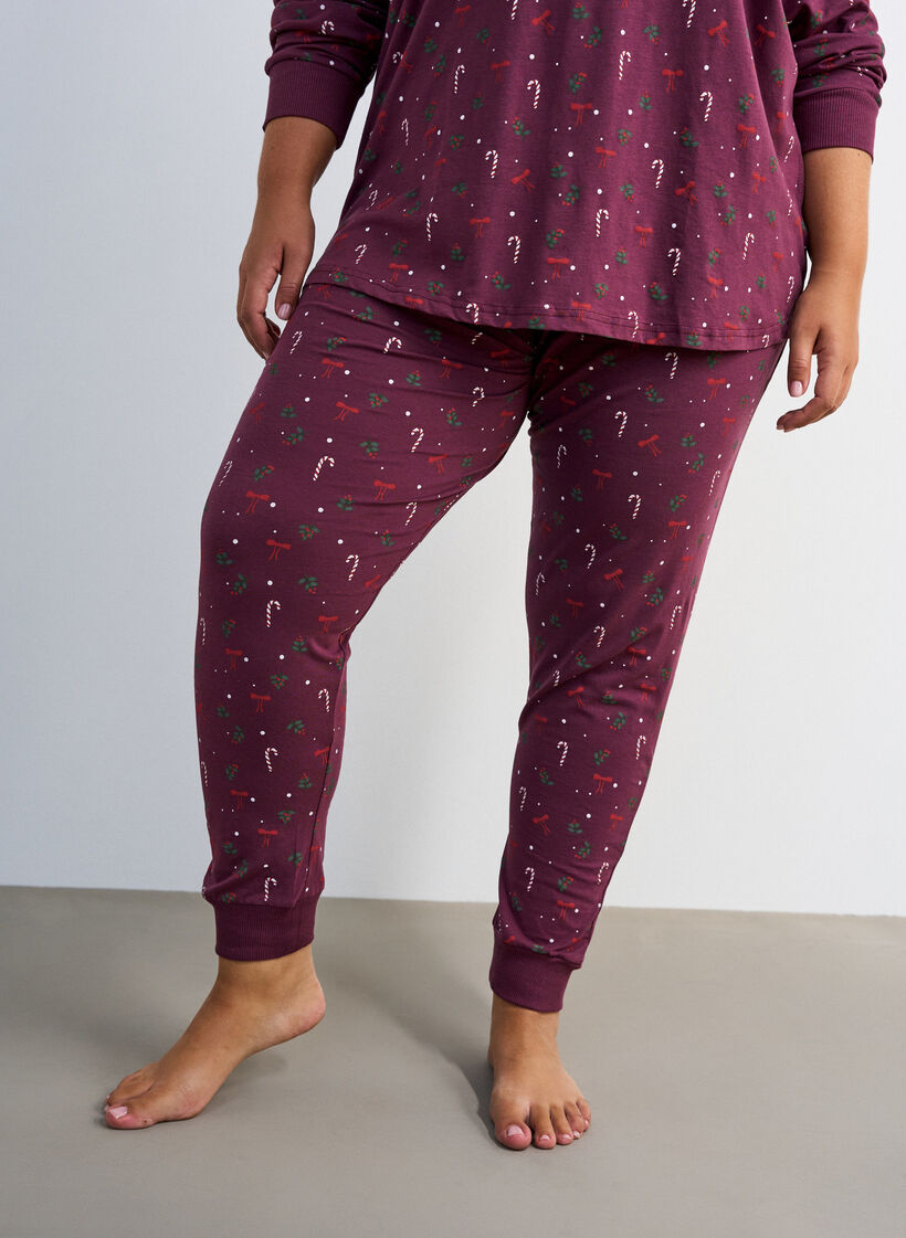 Bedruckte Pyjamahose, Dunkles Bordeaux, Model image number 2