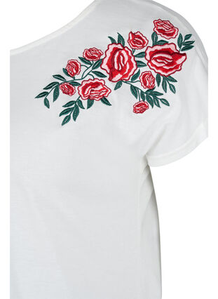 Kurzarm T-Shirt aus Baumwolle mit Stickerei, Warm Off-white, Packshot image number 2