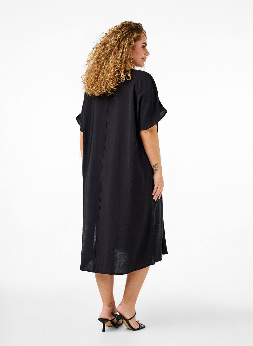 Kleid aus Viskose mit V-Ausschnitt, Schwarz, Model image number 1