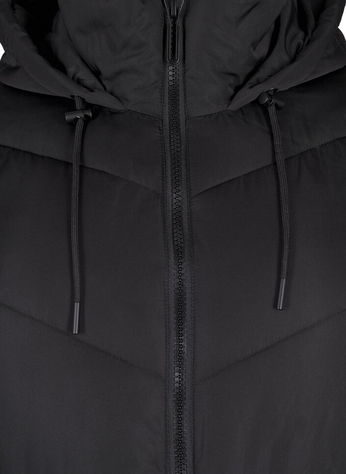Mittellange Pufferjacke mit Kapuze, Black, Packshot image number 2