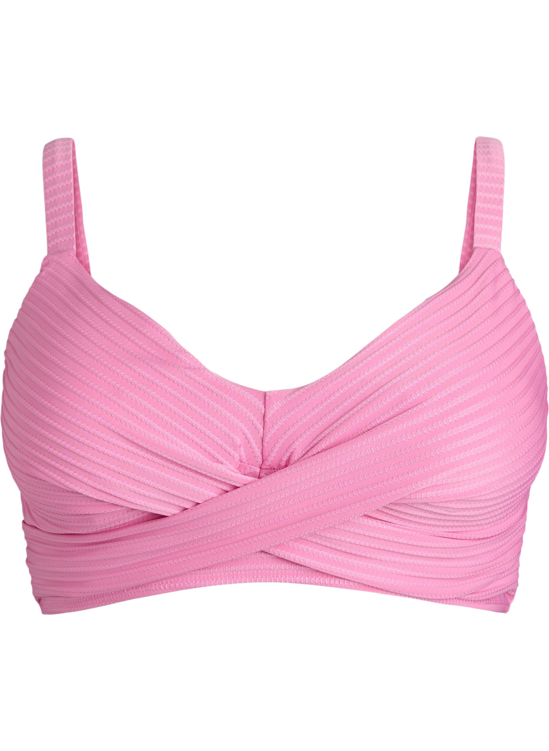 ZizziBikini Top mit Streifenstruktur und Criss-Cross, Pink, Packshot image number 0